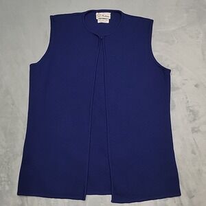 VTG Mantessa Vest Womens L Blue Wool Knit Open Front Cardigan Layering Italy